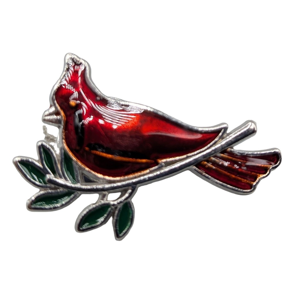 Red Cardinal Bird Enamel Pins Silver Tone Set of 10 Holiday Nature Lapel Pins - Picture 2 of 3
